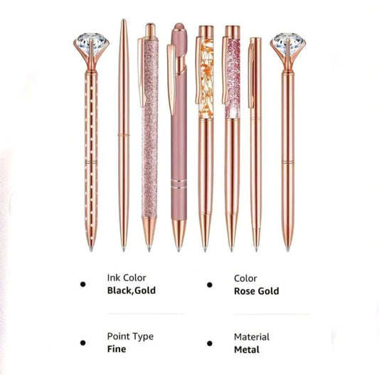 Rose Gold Ball Pens Set With Glitter Liquid 5 Pcs