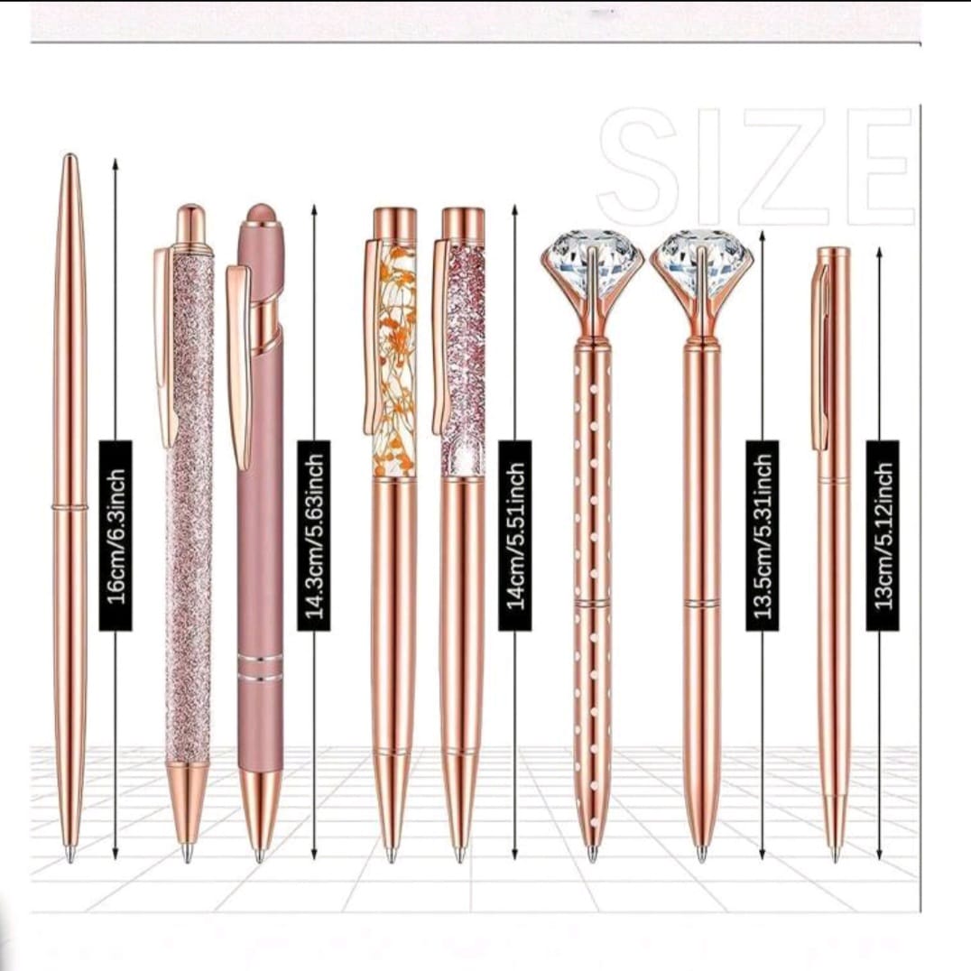 Rose Gold Ball Pens Set With Glitter Liquid 5 Pcs
