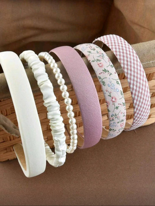 Women Fashion Simple Fabric Pearl Headbands 9 Pcs/Set