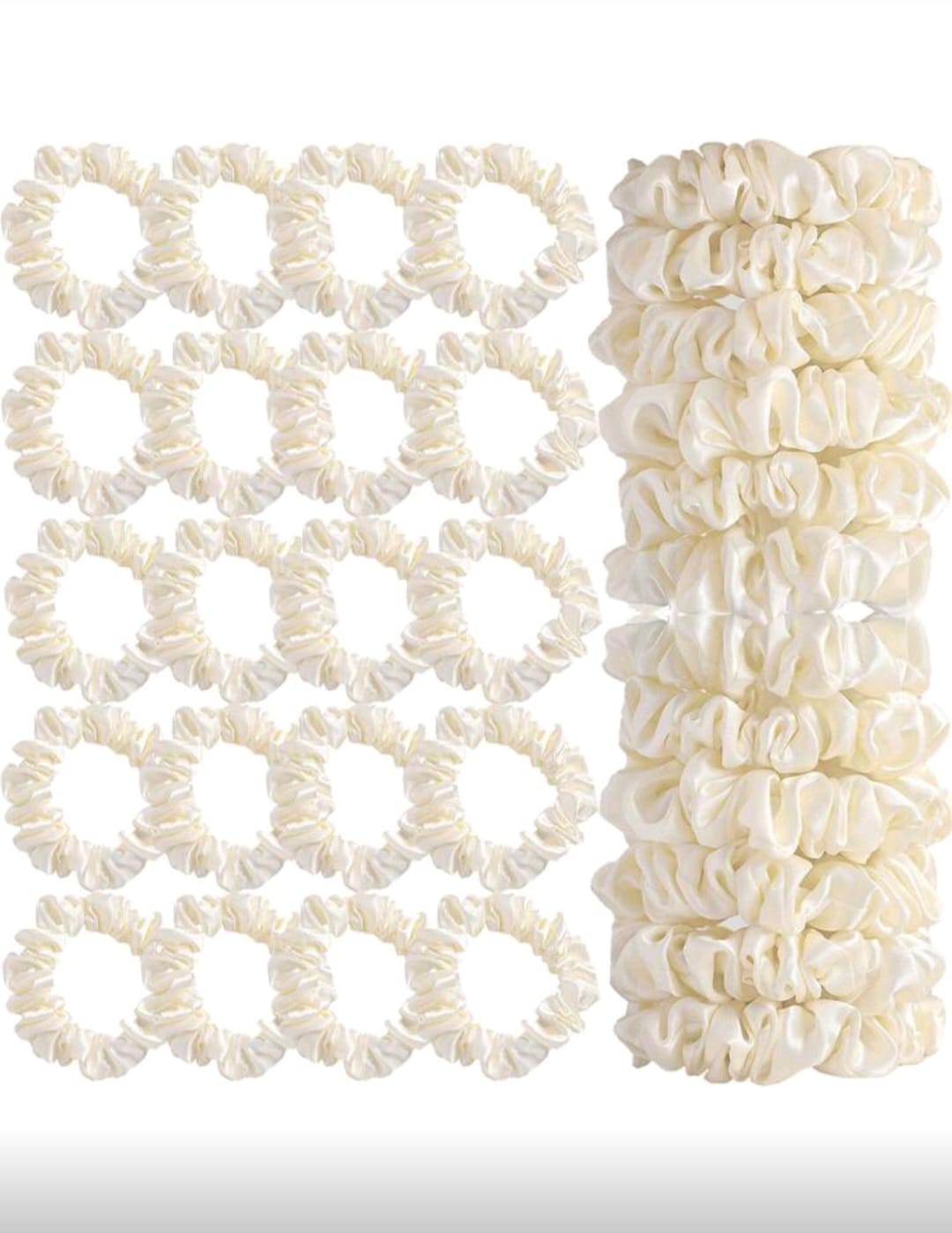 Satin Hair Scrunchies - White & Pink 20 Pcs