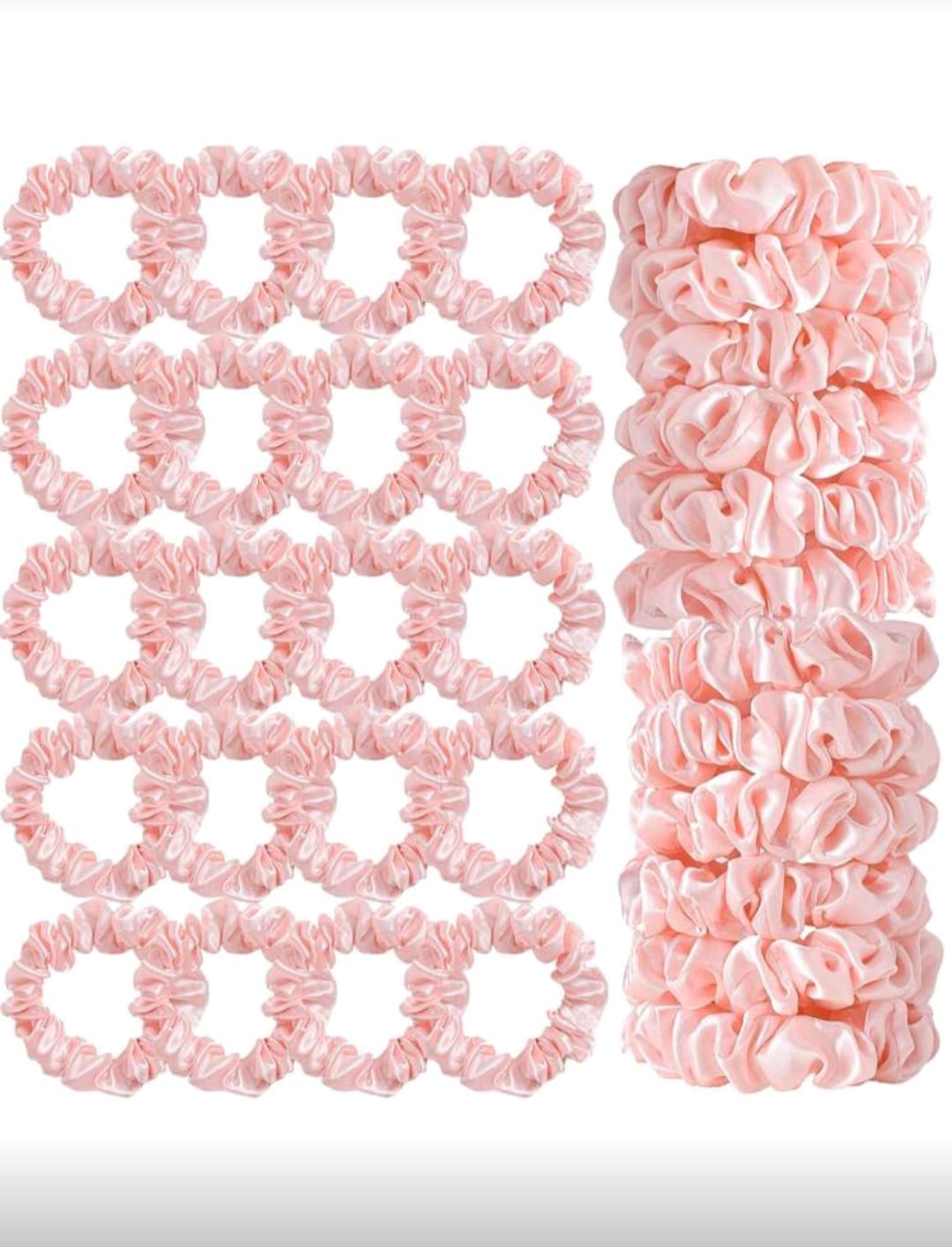 Satin Hair Scrunchies - White & Pink 20 Pcs