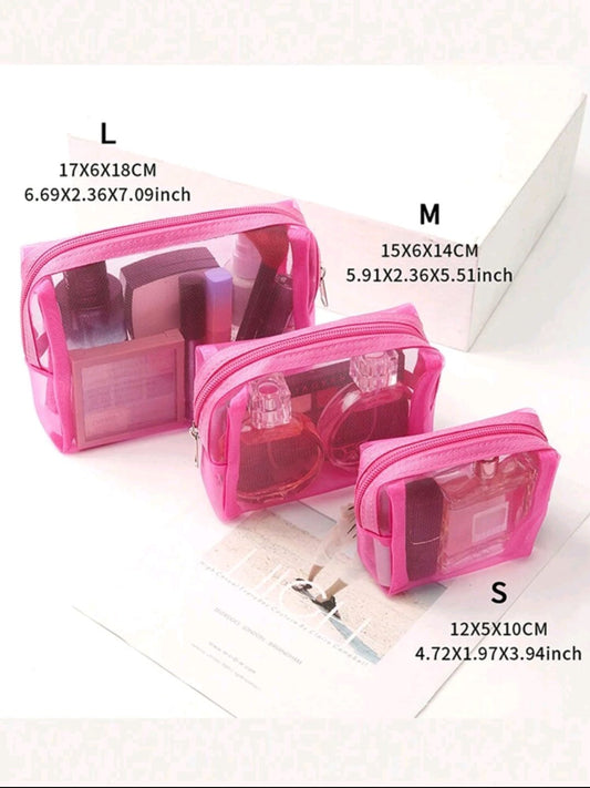 Transparent Mesh Makeup Bag Set 3 Pcs