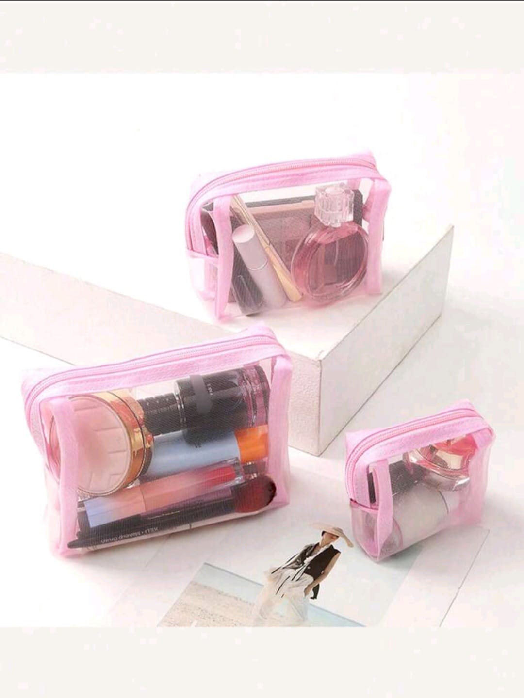 Transparent Mesh Makeup Bag Set 3 Pcs