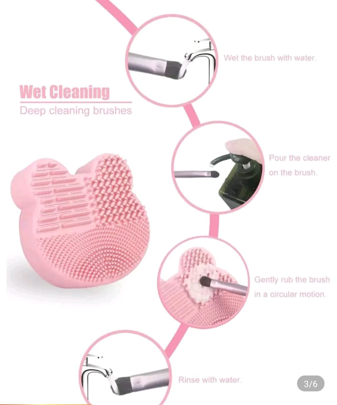 Cat Ears Design 2-in-1 Makeup brush cleaning pad with cleaning sponge