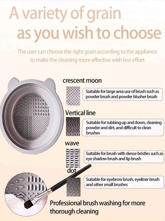 Makeup Brush Cleaning Set - Silicone Cleaning Mat & Folding Brush Washing Bowl