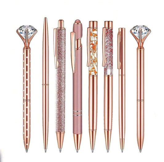 Rose Gold Ball Pens Set With Glitter Liquid 5 Pcs