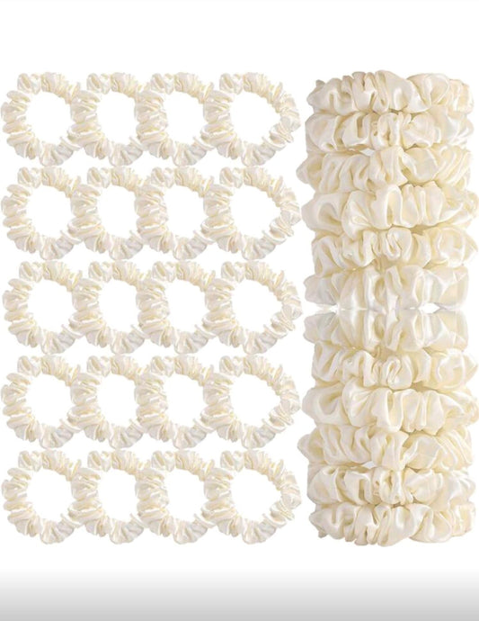 Satin Hair Scrunchies - White & Pink 20 Pcs