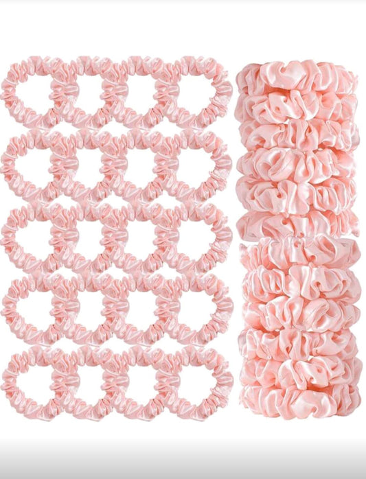 Satin Hair Scrunchies - White & Pink 20 Pcs