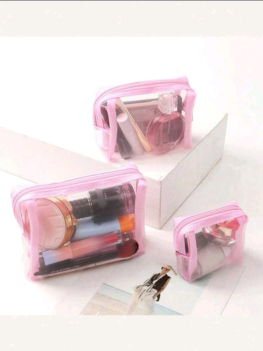 Transparent Mesh Makeup Bag Set 3 Pcs