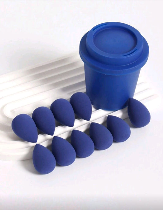 Mini Makeup Sponge Set With Storage Cup 10 Pcs