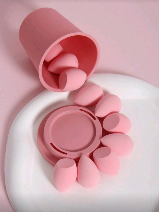 Mini Makeup Sponge Set With Storage Cup 10 Pcs